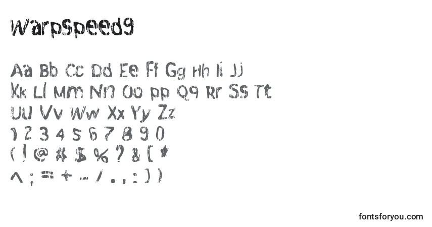 Czcionka Warpspeed9 – alfabet, cyfry, specjalne znaki