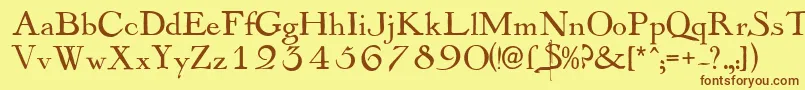 Mayflowerantique-Schriftart – Braune Schriften auf gelbem Hintergrund