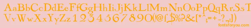 フォントMayflowerantique – オレンジの文字がピンクの背景にあります。