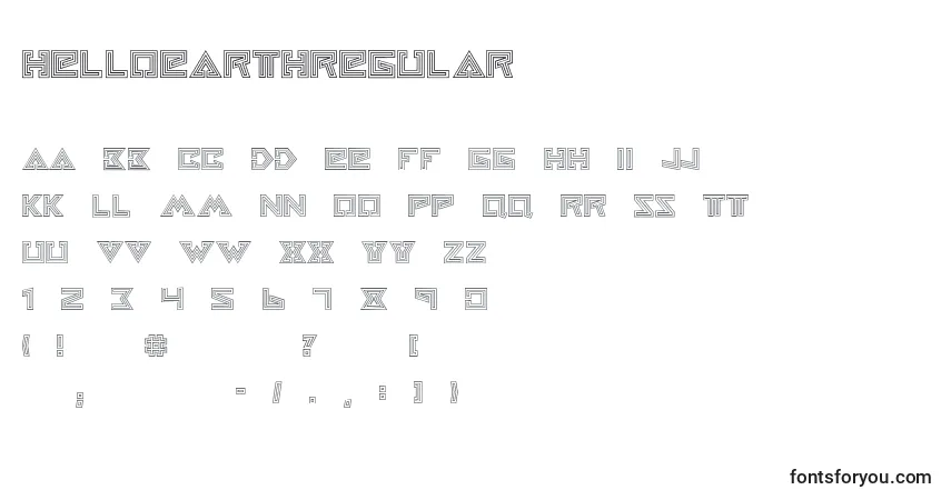 A fonte HelloearthRegular – alfabeto, números, caracteres especiais