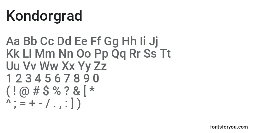 A fonte Kondorgrad – alfabeto, números, caracteres especiais
