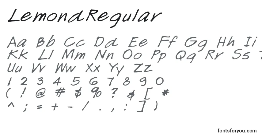 Schriftart LemondRegular – Alphabet, Zahlen, spezielle Symbole