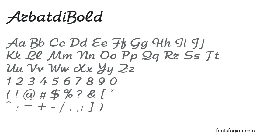 Шрифт ArbatdiBold – алфавит, цифры, специальные символы