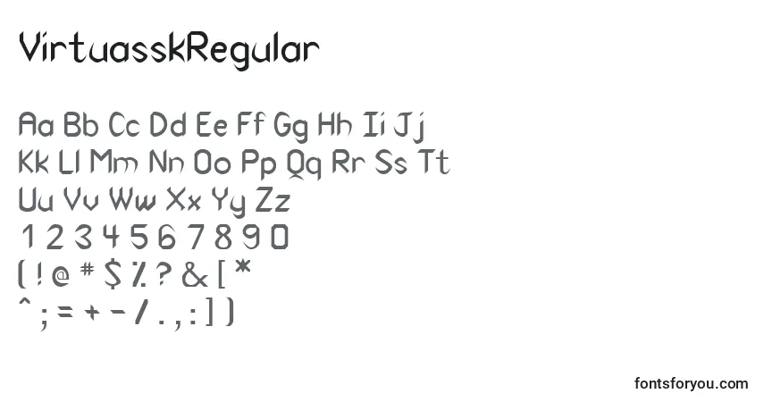 Czcionka VirtuasskRegular – alfabet, cyfry, specjalne znaki