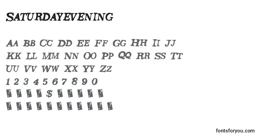 Schriftart Saturdayevening – Alphabet, Zahlen, spezielle Symbole