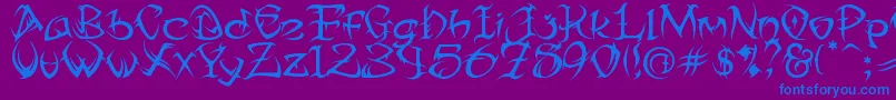 フォントTribtwo ffy – 紫色の背景に青い文字