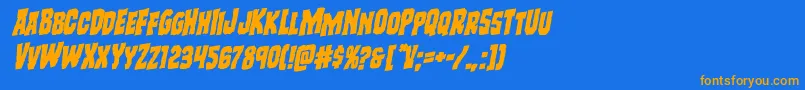 フォントFreakfinderrotal – オレンジ色の文字が青い背景にあります。