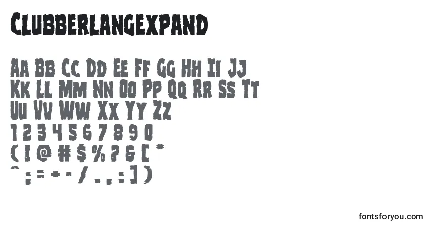 Schriftart Clubberlangexpand – Alphabet, Zahlen, spezielle Symbole