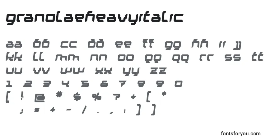 Schriftart GranolaeHeavyItalic – Alphabet, Zahlen, spezielle Symbole