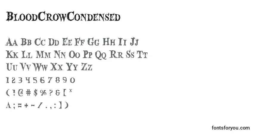 Schriftart BloodCrowCondensed – Alphabet, Zahlen, spezielle Symbole