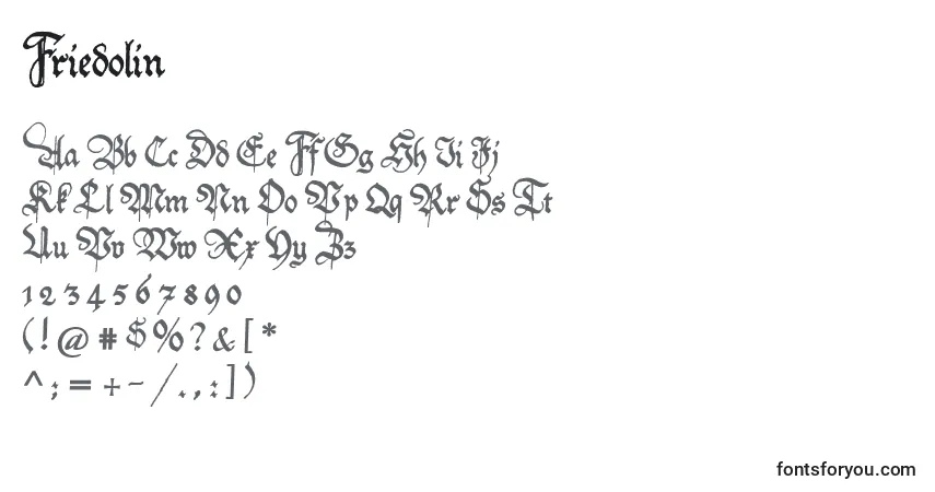Czcionka Friedolin – alfabet, cyfry, specjalne znaki