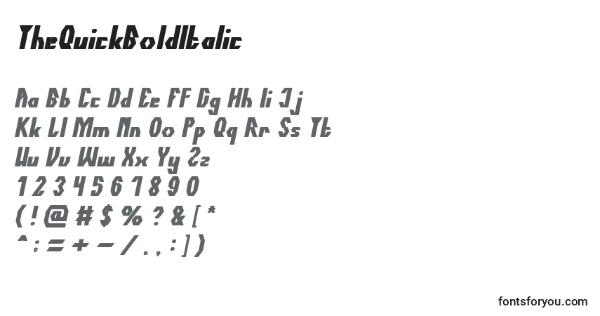 A fonte TheQuickBoldItalic – alfabeto, números, caracteres especiais