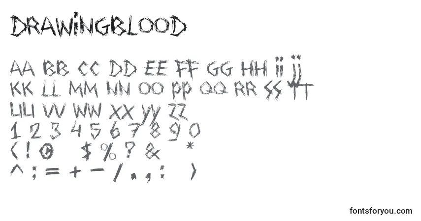 Czcionka Drawingblood – alfabet, cyfry, specjalne znaki