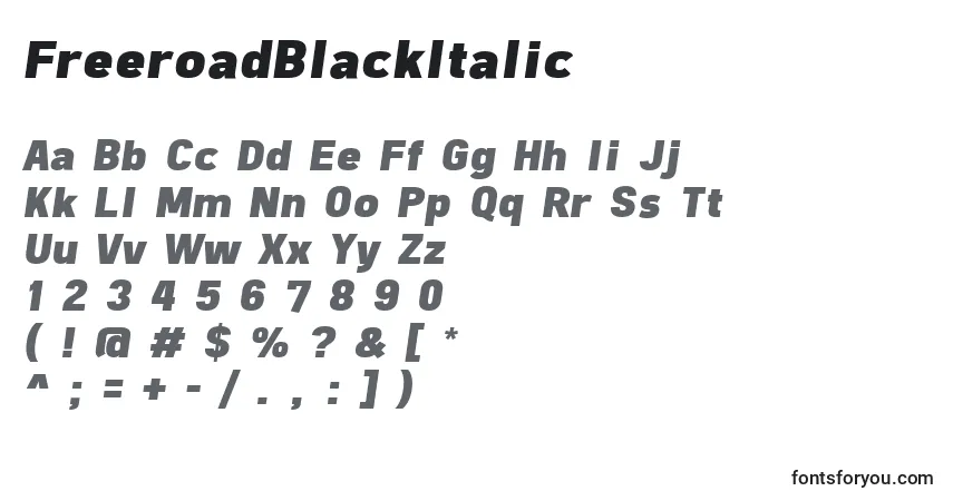 Czcionka FreeroadBlackItalic – alfabet, cyfry, specjalne znaki