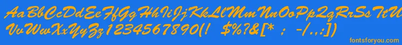BrushScriptLt-Schriftart – Orangefarbene Schriften auf blauem Hintergrund