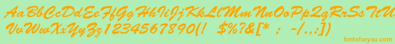 BrushScriptLt-Schriftart – Orangefarbene Schriften auf grünem Hintergrund