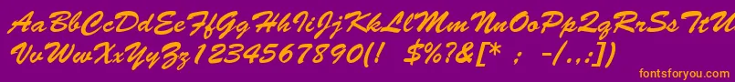BrushScriptLt-Schriftart – Orangefarbene Schriften auf violettem Hintergrund