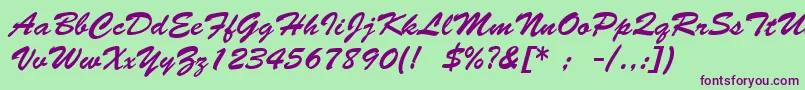 BrushScriptLt-fontti – violetit fontit vihreällä taustalla