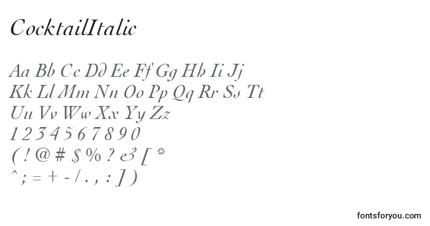 Schriftart CocktailItalic – Alphabet, Zahlen, spezielle Symbole