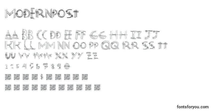 Schriftart Modernpost – Alphabet, Zahlen, spezielle Symbole
