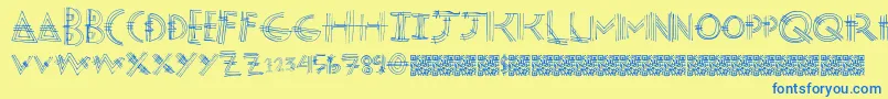 Modernpost-Schriftart – Blaue Schriften auf gelbem Hintergrund