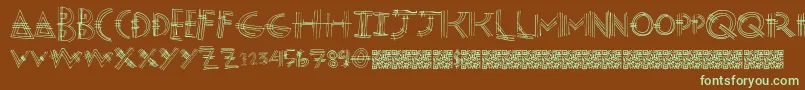 フォントModernpost – 緑色の文字が茶色の背景にあります。