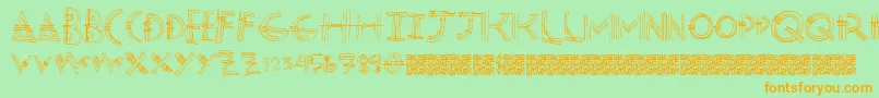 Modernpost-Schriftart – Orangefarbene Schriften auf grünem Hintergrund