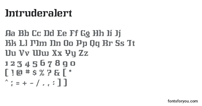 Czcionka Intruderalert – alfabet, cyfry, specjalne znaki
