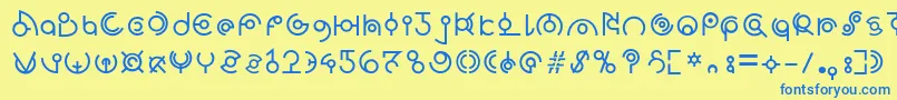 フォントAlienLines1.9 – 青い文字が黄色の背景にあります。