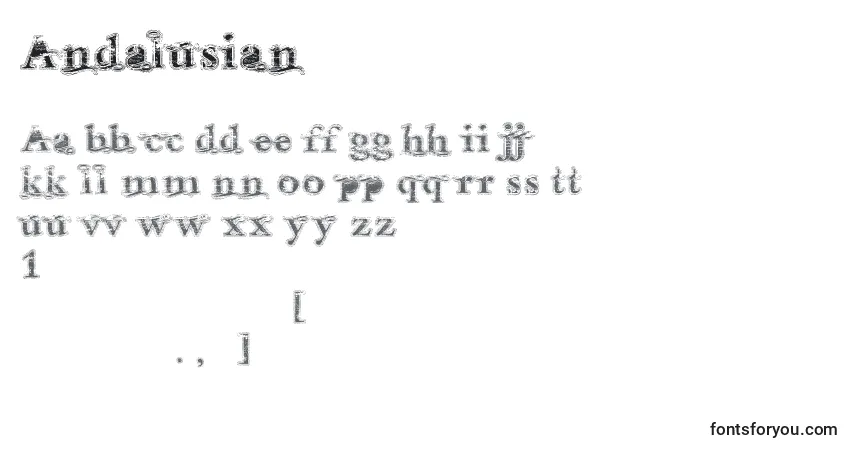 A fonte Andalusian – alfabeto, números, caracteres especiais