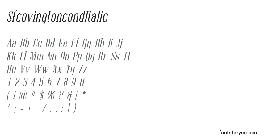 A fonte SfcovingtoncondItalic – alfabeto, números, caracteres especiais
