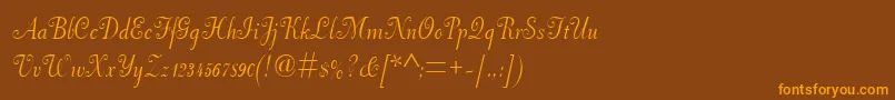 フォントPfneuscript – オレンジ色の文字が茶色の背景にあります。