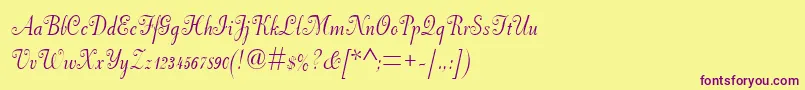 フォントPfneuscript – 紫色のフォント、黄色の背景