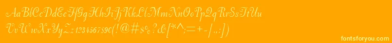 Pfneuscript-Schriftart – Gelbe Schriften auf orangefarbenem Hintergrund