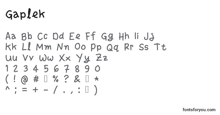 Schriftart Gaplek – Alphabet, Zahlen, spezielle Symbole
