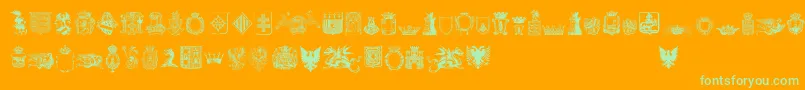 FreeMedieval-Schriftart – Grüne Schriften auf orangefarbenem Hintergrund