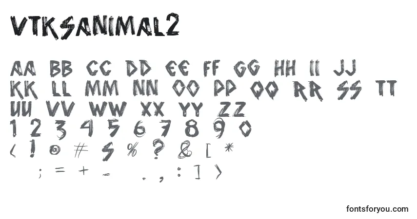 Czcionka Vtksanimal2 – alfabet, cyfry, specjalne znaki
