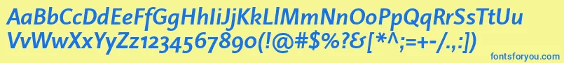 fuente LinotypeProjektBoldItalic – Fuentes Azules Sobre Fondo Amarillo