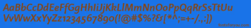 LinotypeProjektBoldItalic-fontti – ruskeat fontit sinisellä taustalla