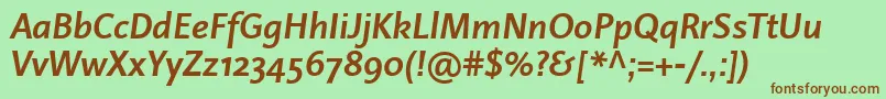 フォントLinotypeProjektBoldItalic – 緑の背景に茶色のフォント