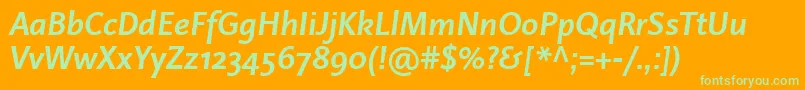 Fonte LinotypeProjektBoldItalic – fontes verdes em um fundo laranja