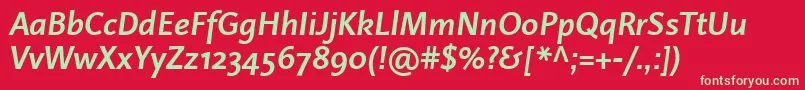 LinotypeProjektBoldItalic-fontti – vihreät fontit punaisella taustalla