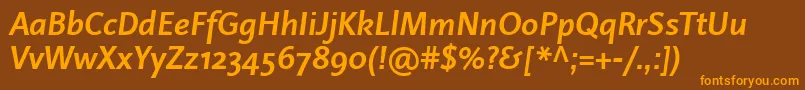 Fonte LinotypeProjektBoldItalic – fontes laranjas em um fundo marrom