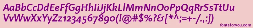 Lisätietoja LinotypeProjektBoldItalic-fontista LinotypeProjektBoldItalic-fontti – violetit fontit vaaleanpunaisella taustalla