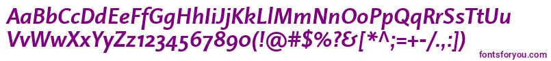 フォントLinotypeProjektBoldItalic – 白い背景に紫のフォント