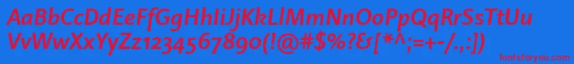 Fonte LinotypeProjektBoldItalic – fontes vermelhas em um fundo azul