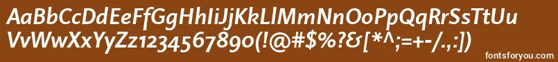 LinotypeProjektBoldItalic-Schriftart – Weiße Schriften auf braunem Hintergrund