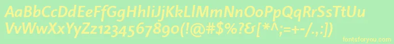 LinotypeProjektBoldItalic-Schriftart – Gelbe Schriften auf grünem Hintergrund