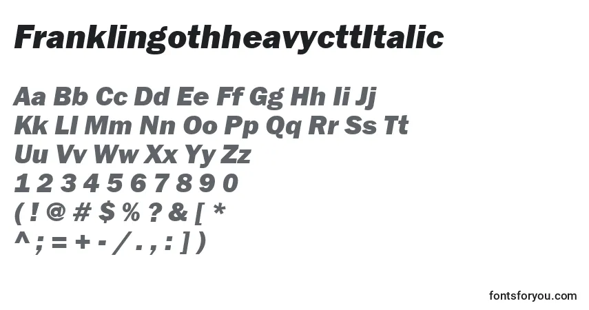 Czcionka FranklingothheavycttItalic – alfabet, cyfry, specjalne znaki