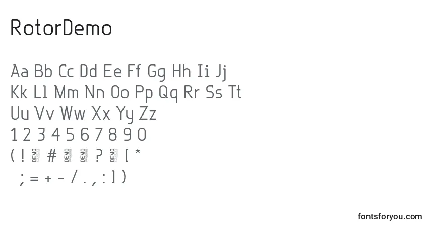 Czcionka RotorDemo – alfabet, cyfry, specjalne znaki
